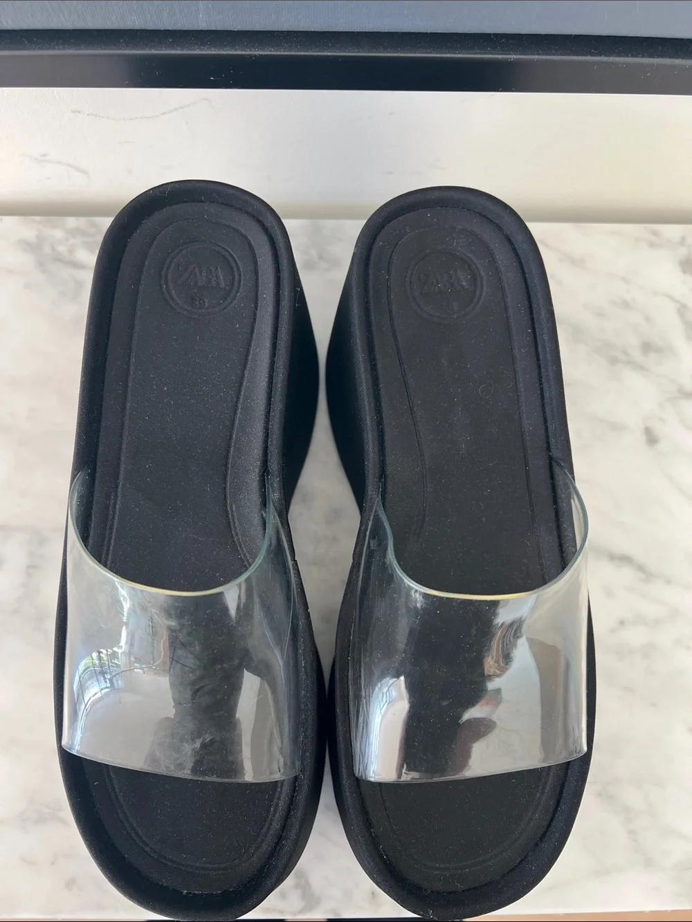 Zara Black Platform Slides with Clear Strap - Picture 6 of 7